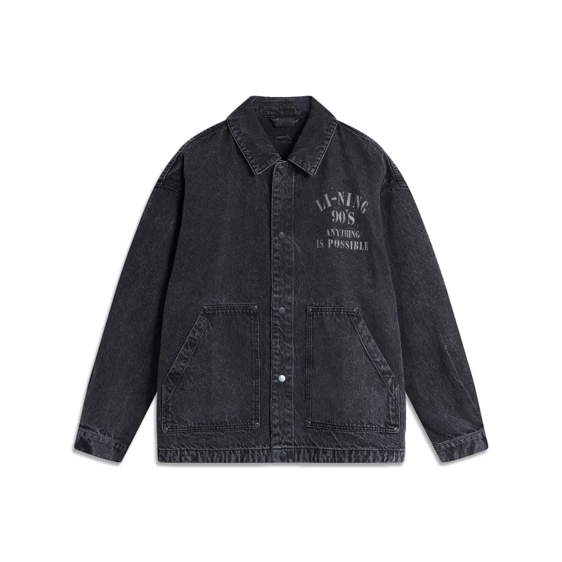 LiNing Weekend Youth Sports Fashion Collection Denim Jacket Unisex Black Denim-0