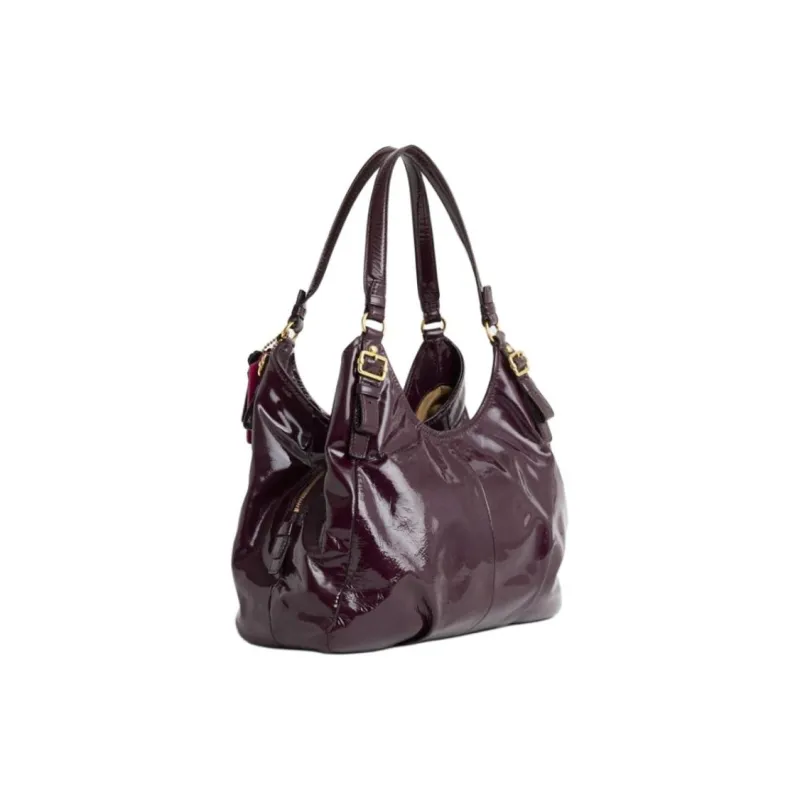 COACH Maggie Leather Handbag, Shoulder Bag Large Size Women's Eggplant Purple-1