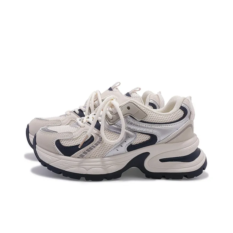 Shen Linsen Shock Absorbers With Slip Resistant Features Low Top Chunky Sneakers Women's Beige Blue-4