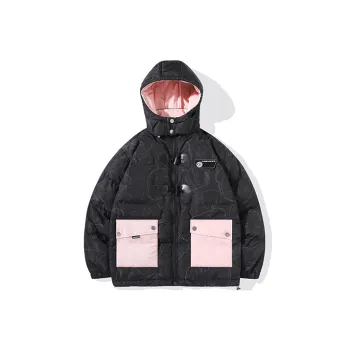 LAMLICKA Cartoon Hooded Loose Fit Puffer Jacket Unisex Black