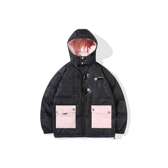 LAMLICKA Cartoon Hooded Loose Fit Puffer Jacket Unisex Black-0