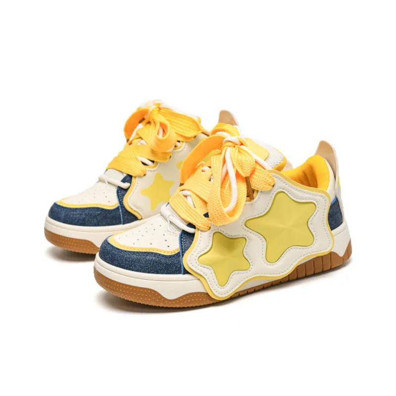 ABCIO Skateboard Shoes Women's Low Top White, Yellow-41