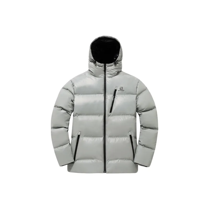 SALOMON Solid Color Hooded Down Jacket Unisex Forest Gray-0