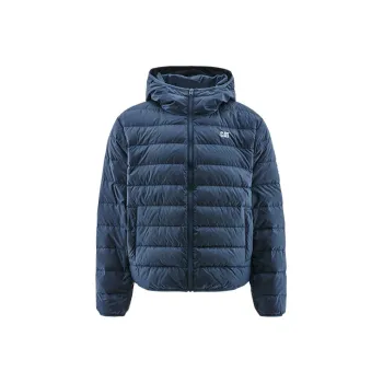 CAT x Transformers FW22 Cartoon Letter Solid Color Hooded Thickened Down Jacket Unisex Navy Blue