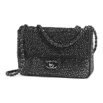 CHANEL Classic Flap CF Rhinestone Lambskin Handbag Shoulder Bag Crossbody Bag Small Size Women's Black