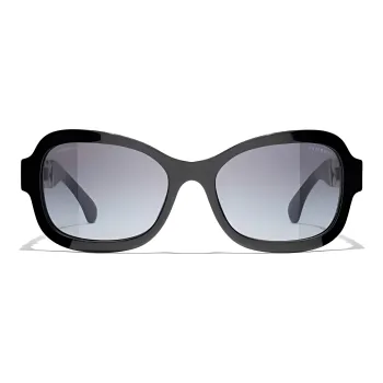 CHANEL Metal Acetate Irregular Shape Sunglasses Women's Black