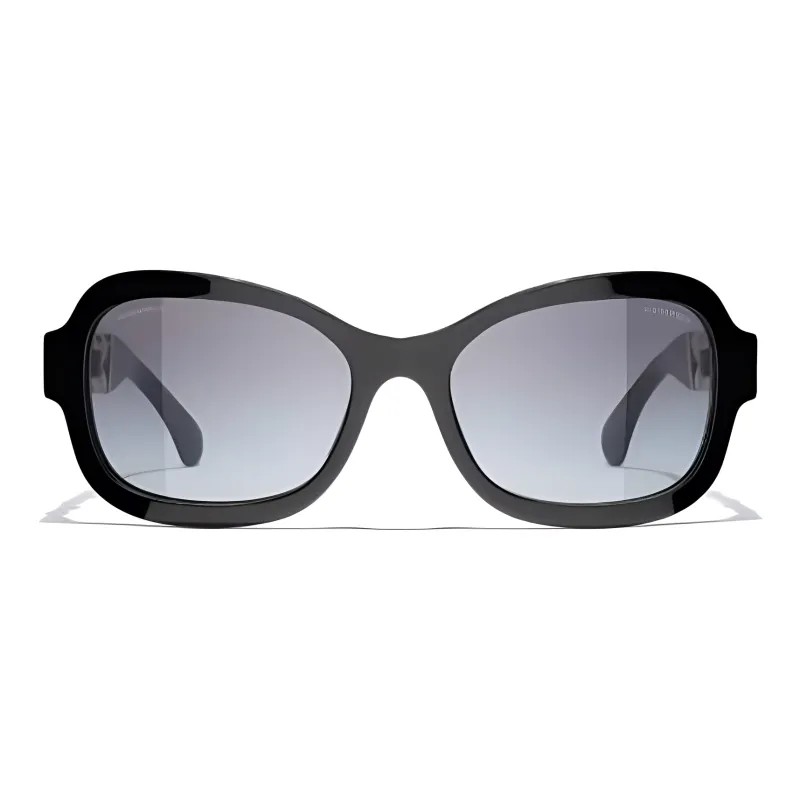 CHANEL Metal Acetate Irregular Shape Sunglasses Women's Black-0