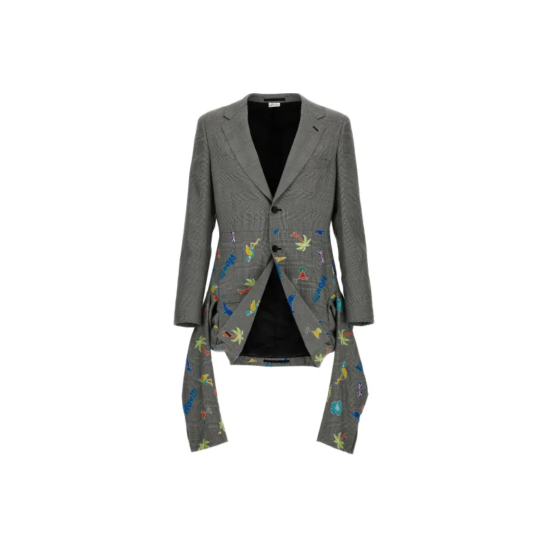 COMME Des GARCONS HOMME PLUS Embroidered Checked Single Breasted Blazer-0
