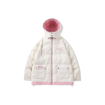 LAMLICKA Letter Hooded Loose Fit Thickened Puffer Jacket Unisex Apricot