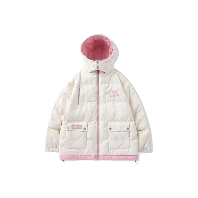 LAMLICKA Letter Hooded Loose Fit Thickened Puffer Jacket Unisex Apricot-0