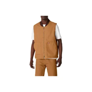 Dickies Stonewashed Duck High Pile Fleece Lined Vest Vest Men's Brown