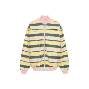 KHRISJOY Striped Distressed Oversize Denim Jacket