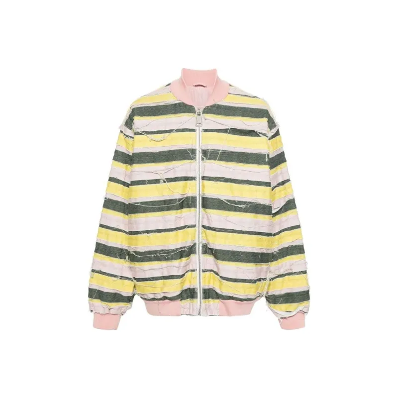 KHRISJOY Striped Distressed Oversize Denim Jacket-0