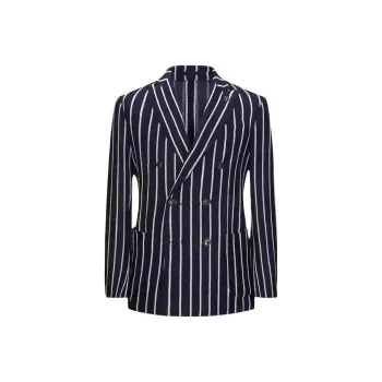 LARDINI Business Suit Men's Navy Beige Stripes