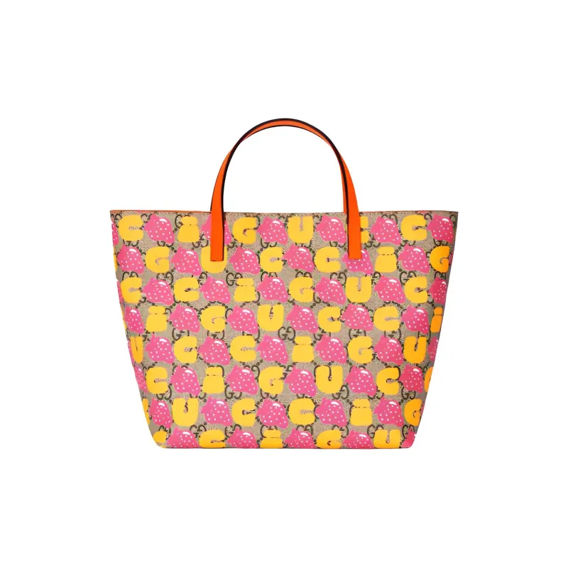 GUCCI Canvas With Leather Tote Bag, Shopping Bag, Handbag Kids' Ebony/Orange Yellow/Multicolor-2