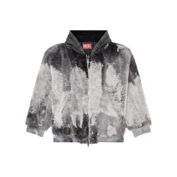 DIESEL S Depla Tie Dyed Teddy Jacket With Denim Hood