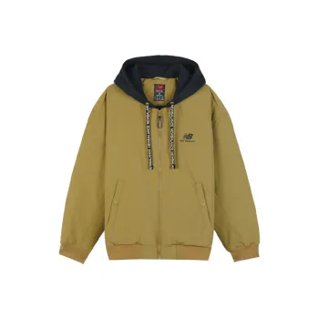 New Balance Letter Colorblock Hooded Loose Fit Puffer Jacket Men's Brown