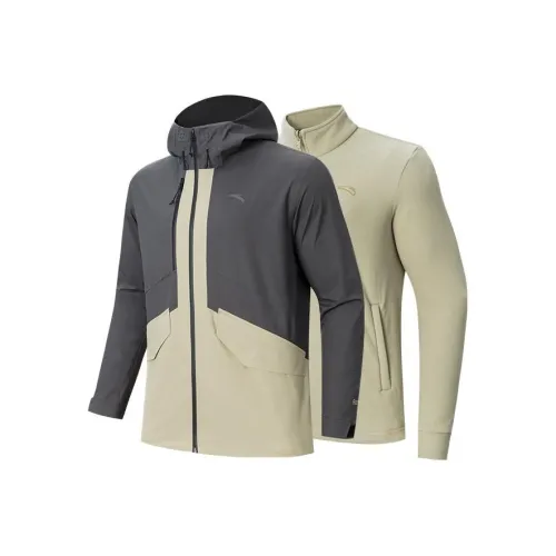 Anta Windproof Windbreaker Jacket Men's 2 Pack Dark Brown Gray/Plain Khaki