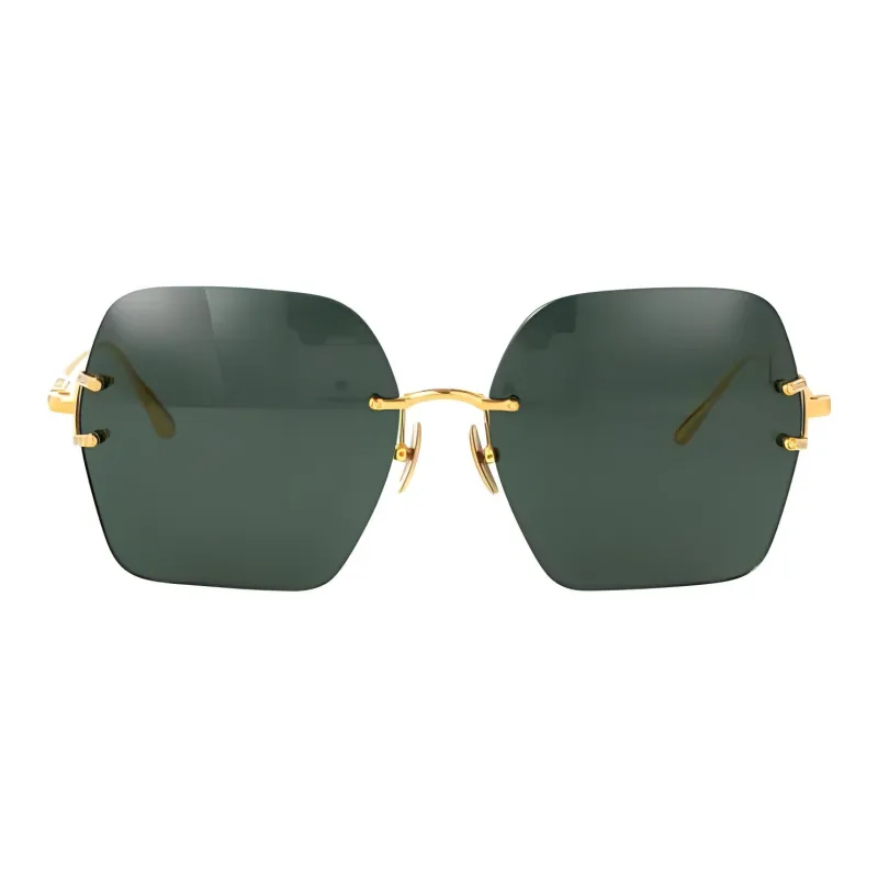 Linda Farrow Titanium Alloy Acetate Irregular Shape Sunglasses Unisex Gold-1