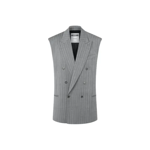 MOSCHINO Oversized Herringbone Wool Gilet Vest Men's Gray