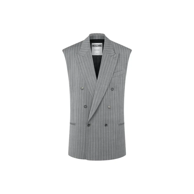 MOSCHINO Oversized Herringbone Wool Gilet Vest Men's Gray-0