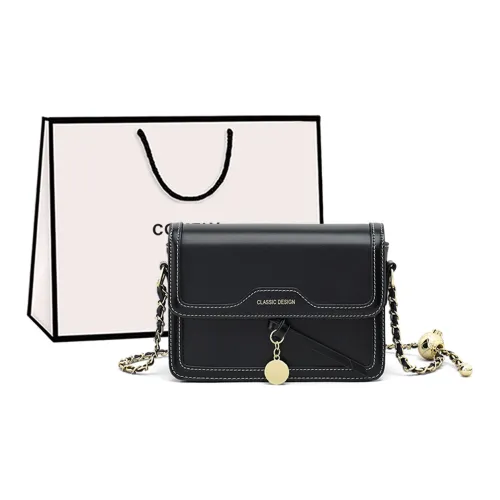 COMELY Cow Leather Crossbody Bag, Chain Bag Women's Black