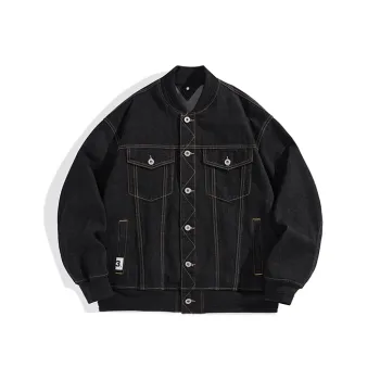 PEACEBIRD MEN Denim Jackets Men Navy Blue 1 Loose Fit