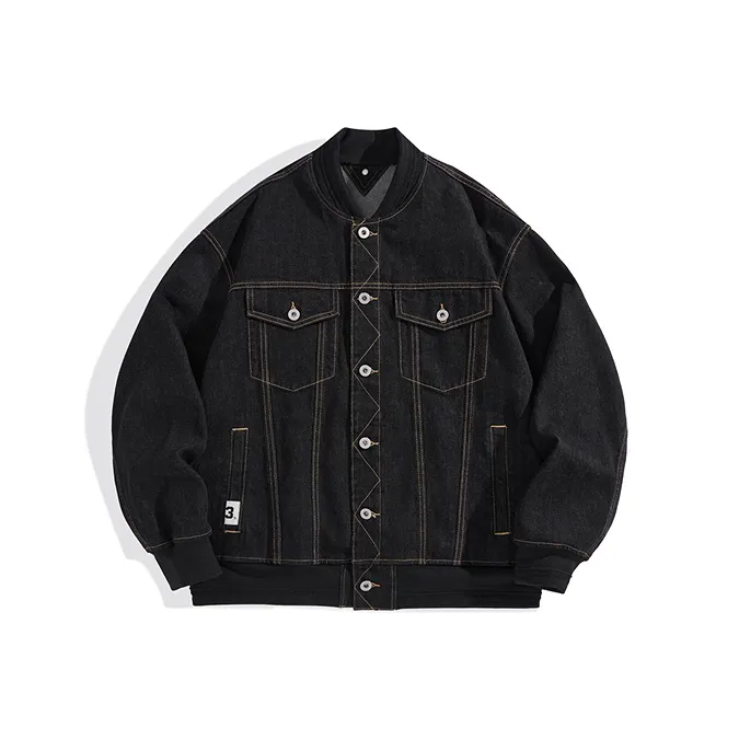 PEACEBIRD MEN Denim Jackets Men Navy Blue 1 Loose Fit-0