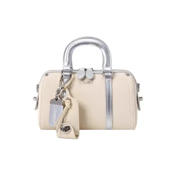 PAYOT Microfiber Synthetic Leather Boston Bag Handbag Women's White & Silver