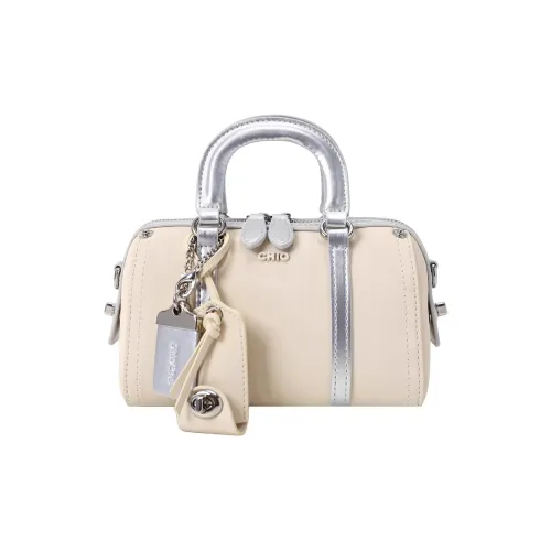 PAYOT Microfiber Synthetic Leather Boston Bag Handbag Women's White & Silver