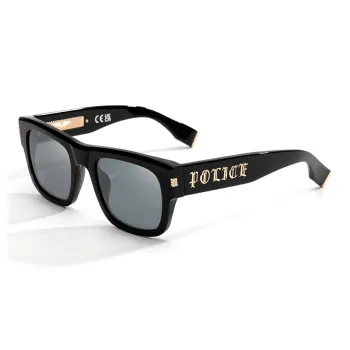 Police Plate Frame Square Sunglasses Unisex Black