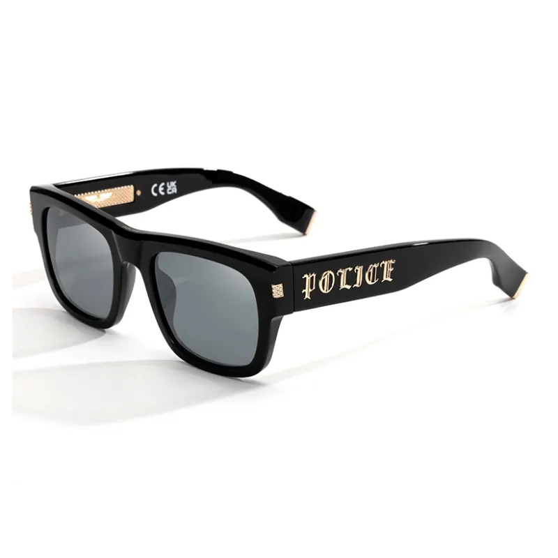 Police Plate Frame Square Sunglasses Unisex Black-0