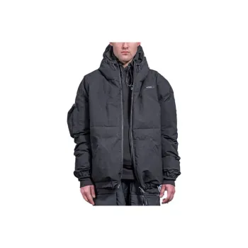 ISO.POETISM Letter Solid Color Hooded Puffer Jacket Men's Black