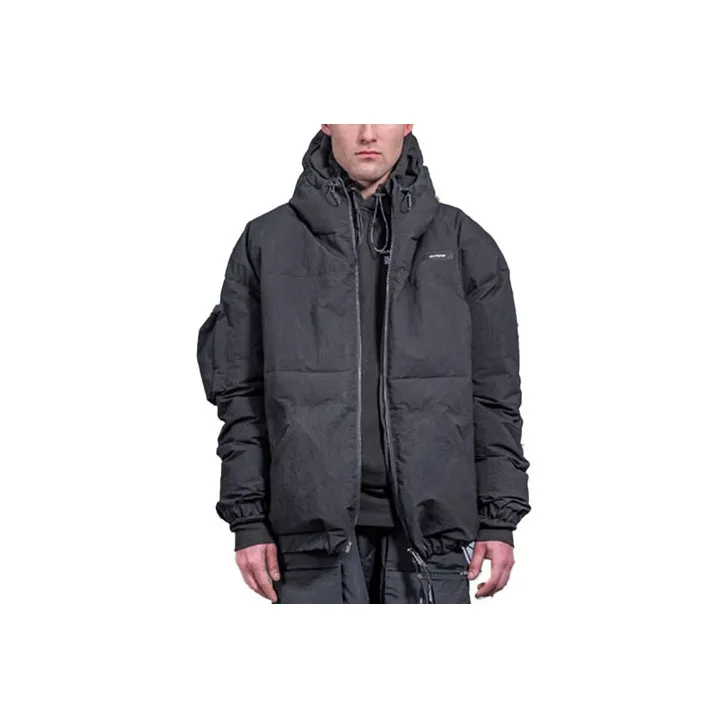 ISO.POETISM Letter Solid Color Hooded Puffer Jacket Men's Black-0