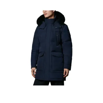 Moose Knuckles Solid Color Hooded Mid Length Down Jacket Men's