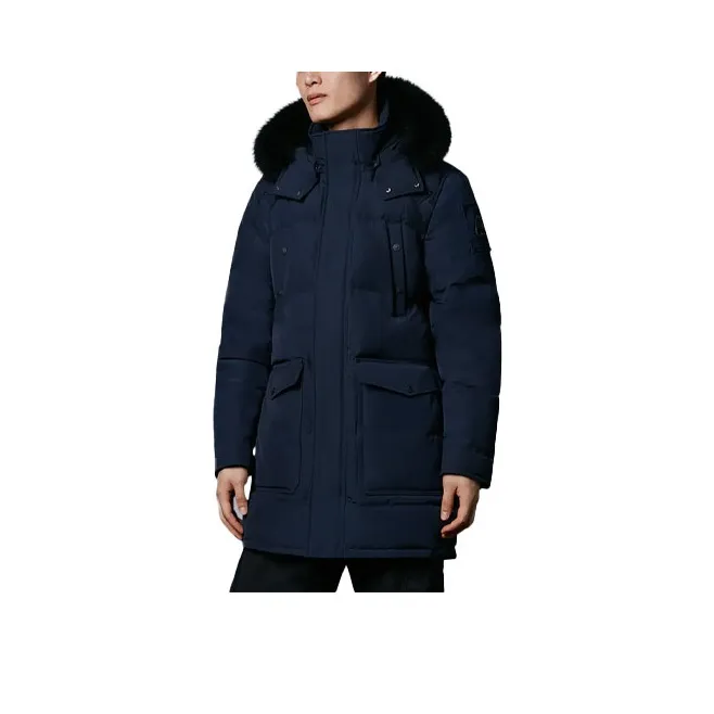 Moose Knuckles Solid Color Hooded Mid Length Down Jacket Men's-0