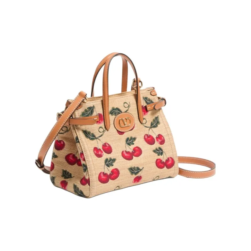 Valentino Raffia Leather Tote Bag, Shopping Bag, Shoulder Bag, Handbag Trumpets Women's Natural-1