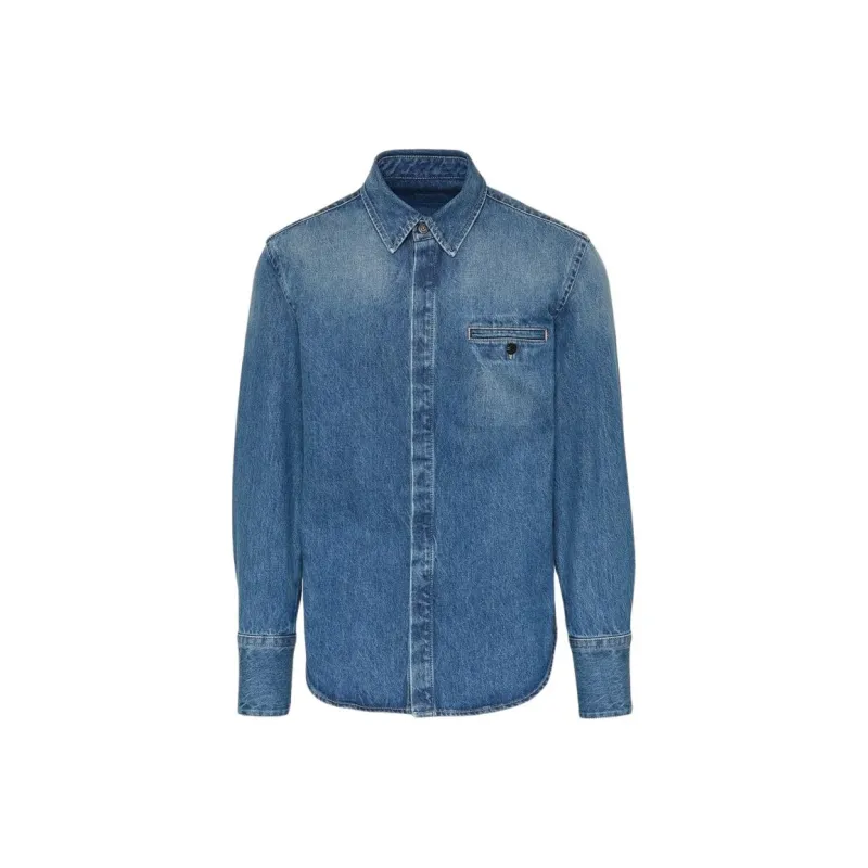 FERRAGAMO Long Sleeved Denim Shirt Denim Jacket Men's Blue-0