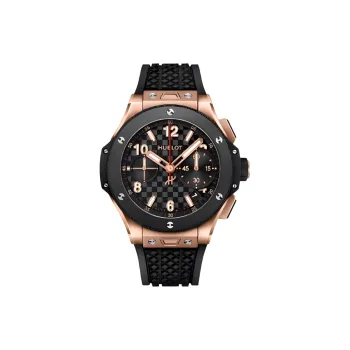 HUBLOT Automatic Mechanical Movement Unisex Watch 43mm Black Dial 18K King Gold Watch Case Rubber Strap