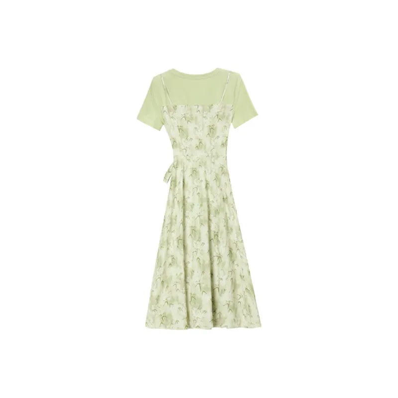 Ning Cai Yuer Short Sleeved Dress Women's Bamboo Leaf Green-1