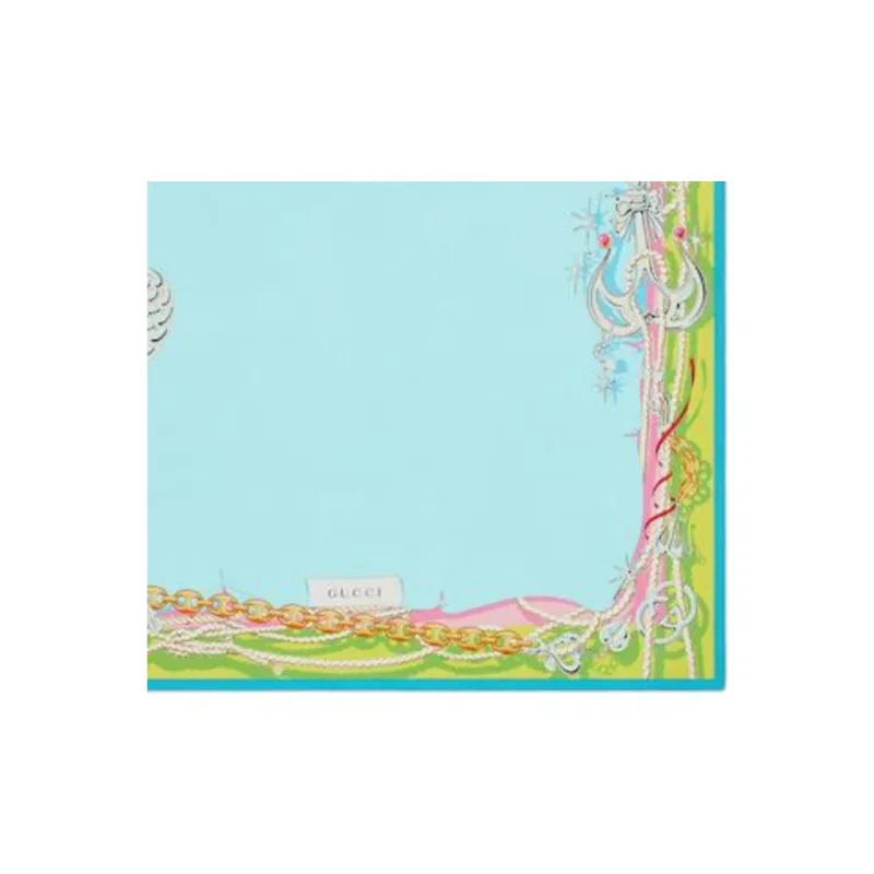 GUCCI Mulberry Silk Scarves Women's Blue-1