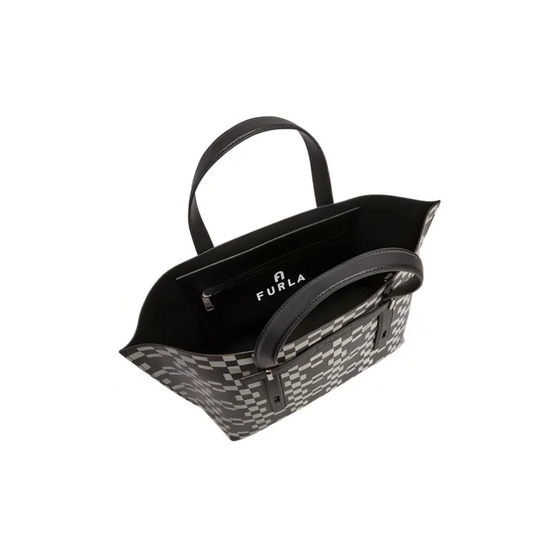 Furla Canvas With Leather Tote Bag Shopping Bag Handbags Large Size Men's Black White-4