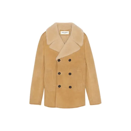 SAINT LAURENT Double breasted Shearling Pea Coat