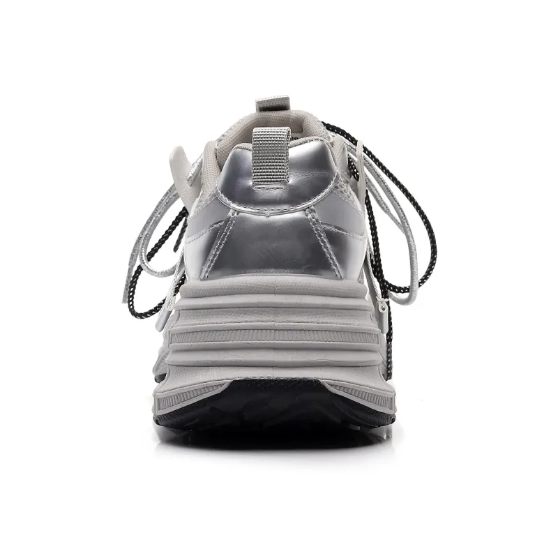 Feiyue Girly Heart Series Cushioning Slip Resistant Height Increasing Low Top Chunky Sneakers Women's Silver-3