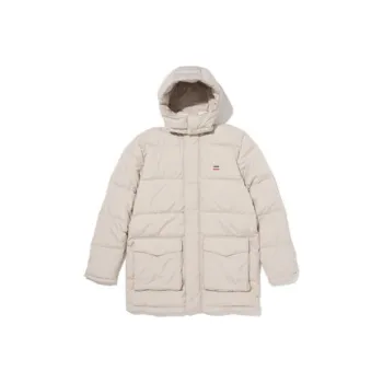 Levis FW22 Solid Color Hooded Mid-Length Down Jacket Men's Ecru