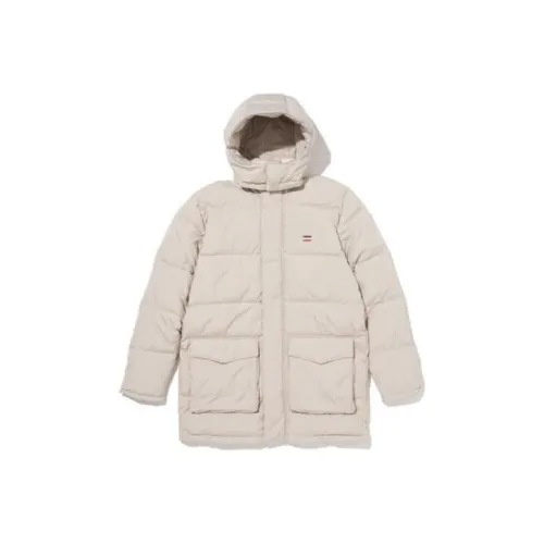 Levis FW22 Solid Color Hooded Mid-Length Down Jacket Men's Ecru