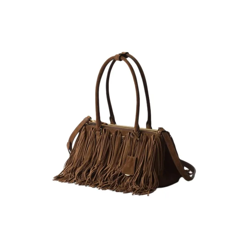 PRADA Leather One Shoulder Handbag Medium Size Women's Cocoa Brown-1