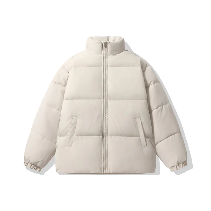 Yvette Solid Color Stand Collar Loose Fit Thickened Puffer Jacket Unisex-0