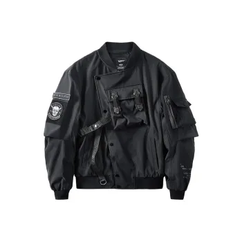 VIP Pilot Jacket Loose Fit Urban Techwear Coat Workwear Multi Pocket Baseball Jacket Fall Men's Black
