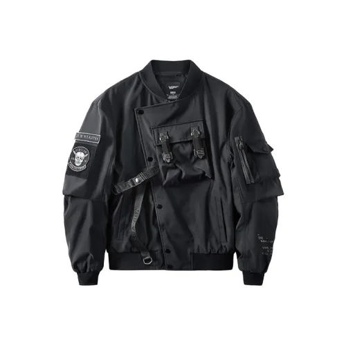 VIP Pilot Jacket Loose Fit Urban Techwear Coat Workwear Multi Pocket Baseball Jacket Fall Men's Black